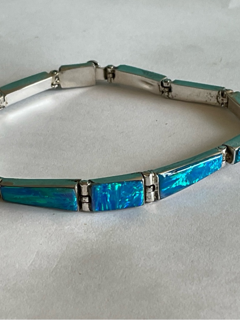 Blue Opal Inlay Mexican Silver Bracelet - Women Jewelry
